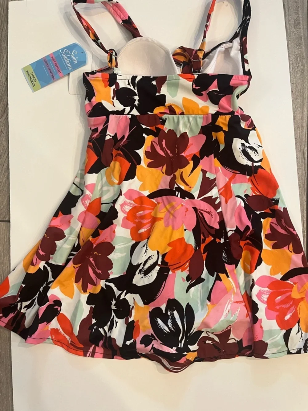 Swim Solutions Stretch Tummy Control Bust Support Fixed Cups Swimdress Sz 8 NWT
